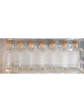 Mini Glass Cork Bottles Set Of 7 For Crafting & Storage 16oz.